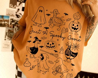 Just A Spooky Goose Doodles PNG, Doodle Art Design, Halloween, Transparent Background, Preppy Halloween, Cute Halloween png Digital Download