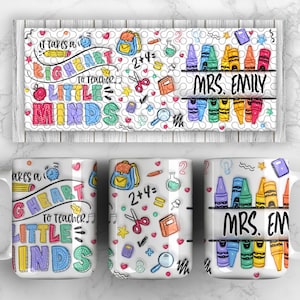 Personalized Teacher 11oz Mug Wrap Png, 3D Inflated Teacher Life Coffee Mug, Teach Love Inspire, Puffy Teacher Rainbow 11oz Mug Sublimation