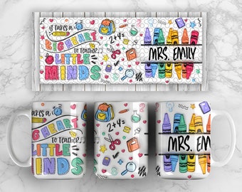 Personalized Teacher 11oz Mug Wrap Png, 3D Inflated Teacher Life Coffee Mug, Teach Love Inspire, Puffy Teacher Rainbow 11oz Mug Sublimation