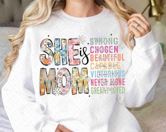 She Is Mom Png, Mama, Mother's Day, Retro, Girl Mom, Christian, Blessed Mom, Bible Verses, She Is Strong, Sublimation Design Downloads