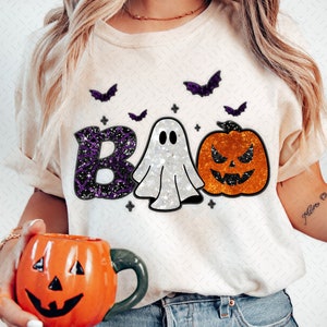 Glitter BOO Png, Cute Spooky Season png, Faux Embroidery Png, Faux sequins, faux glitter png, retro halloween png, cute halloween png