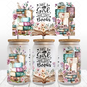 Books Libbey Glass Wrap, 16 Oz Glass Can Wrap PNG, Book Lover Glass Tumbler Wrap, Book Nerd Glass Can Sublimation Wrap Design Download