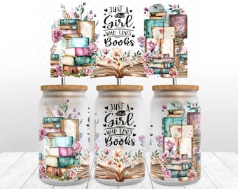 Books Libbey Glass Wrap, 16 Oz Glass Can Wrap PNG, Book Lover Glass Tumbler Wrap, Book Nerd Glass Can Sublimation Wrap Design Download