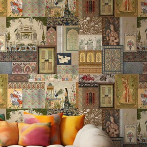 Mughal Art Indian Wallpaper Floral Jharokha Peel-and-Stick for Instant Indian Elegance