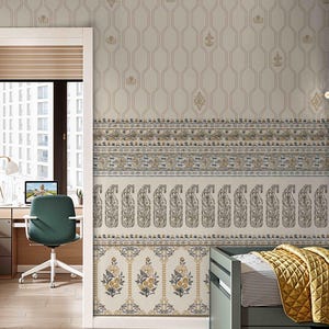 Carta da parati floreale geometrica etnica indiana con motivo vintage indiano, decorazione per pareti e decorazioni