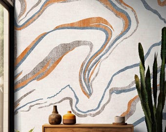Abstract Marble Line Peel & Stick Wallpaper: Modern Earth Tone Mural, Removable, Custom Size