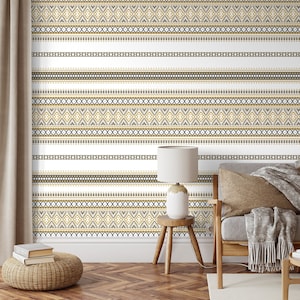 Carta da parati Boho Trible Stripe - Carta da parati staccabile e adesiva di design ispirato al mondo per ristoranti, casa e camera da letto