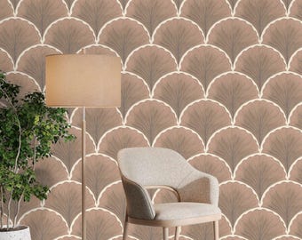 Art Deco Wallpaper Brown Scallop Pattern, Peel and Stick