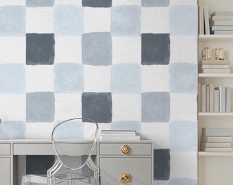 Kids Wallpaper Blue Checkered Pattern, Peel and Stick