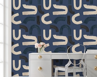 Terracotta Geometric Shapes, Peel and Stick Navy Organic Shapes