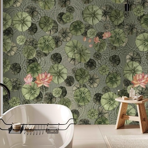 Lotus Flower Water Lily Botanical Peel-and-Stick Wallpaper Mural for Luxury Elegance for Home