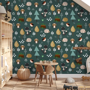 Papel tapiz de criaturas del bosque extravagantes para habitaciones infantiles Papel tapiz removible: despegar y pegar