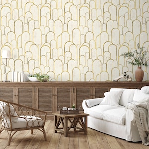 Golden art deco Peel and Stick Wallpaper - Art Deco Wallpaper Removable Self Adhesive Wallpaper