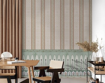 Stripe Indian Wallpaper with Floral Border for Instant Indian Elegance