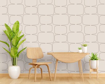 Geometric Wallpaper Brown Line Art Decor Mid-Century, Peel and Stick Murals