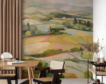 Serene Tuscan Abstract Landscape Wallpaper for Home and Hall