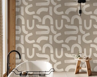 Geometric Shapes, Peel and Stick Black Shapes in a Sage Brown background