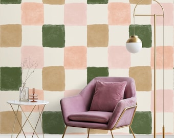 Pastel Checkered Pattern, Peel and Stick Kids Wallpaper