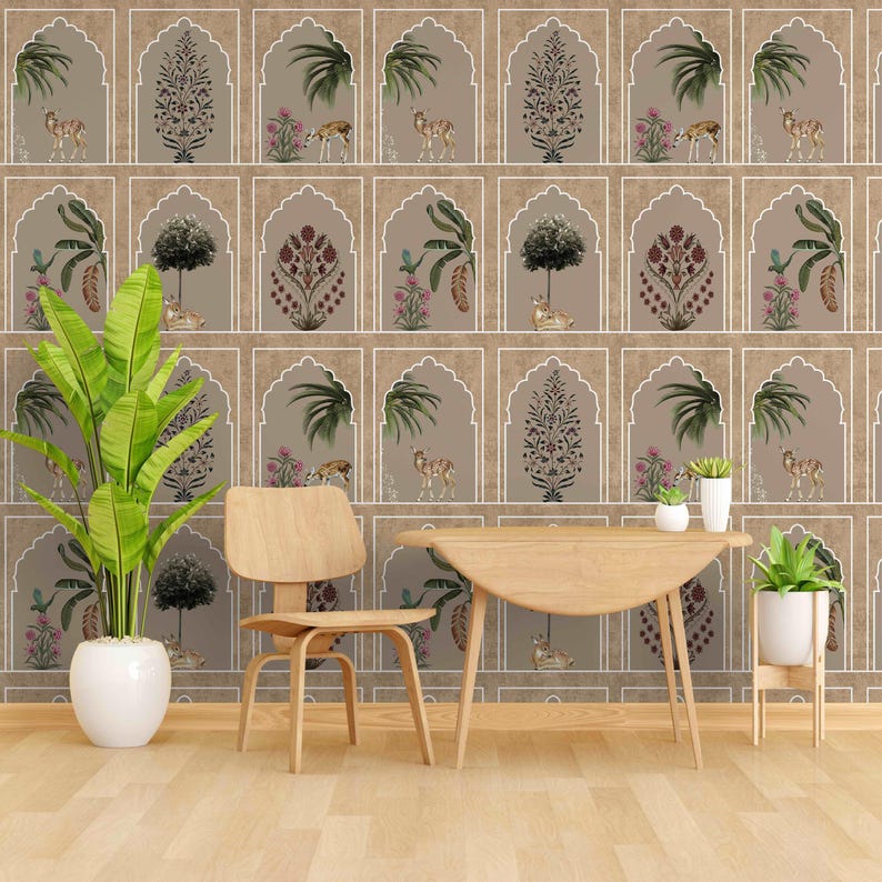 Floral Jharokha Peel & Stick Wallpaper: Traditional Indian Art ...