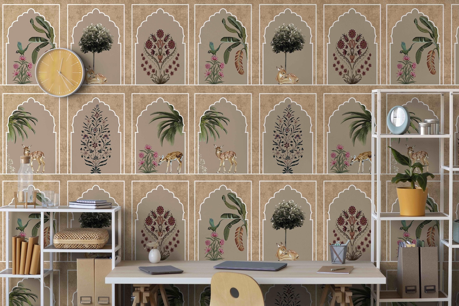 Floral Jharokha Peel & Stick Wallpaper: Traditional Indian Art ...