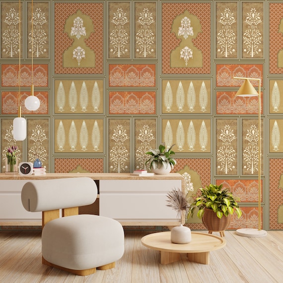 living room wall design using wallpaper