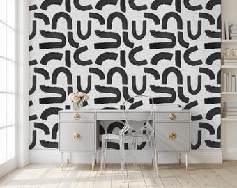 Terracotta Geometric Shapes, Peel and Stick Black Shapes in white background