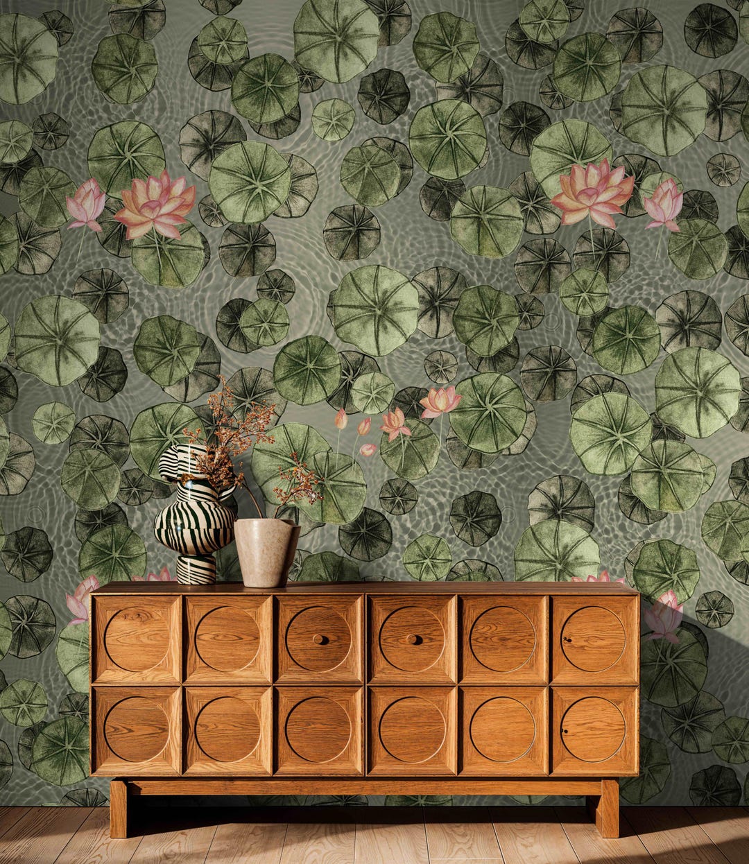 Lotus Pond and Water Lily Floral Wallpaper for Home - Etsy
