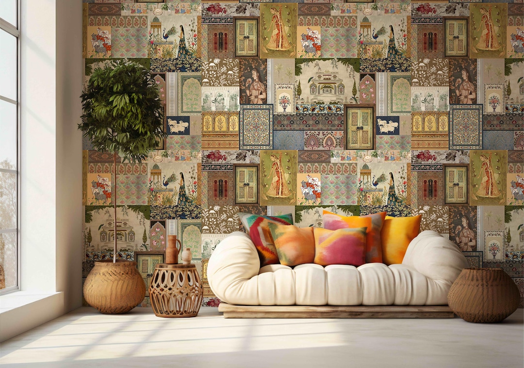 Indian Art Wallpaper Floral Jharokha Peel-and-stick for Instant Indian ...