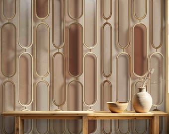 Art Deco Wallpaper: Gold Oval Geometric Pattern, Luxury Peel and Stick Mural