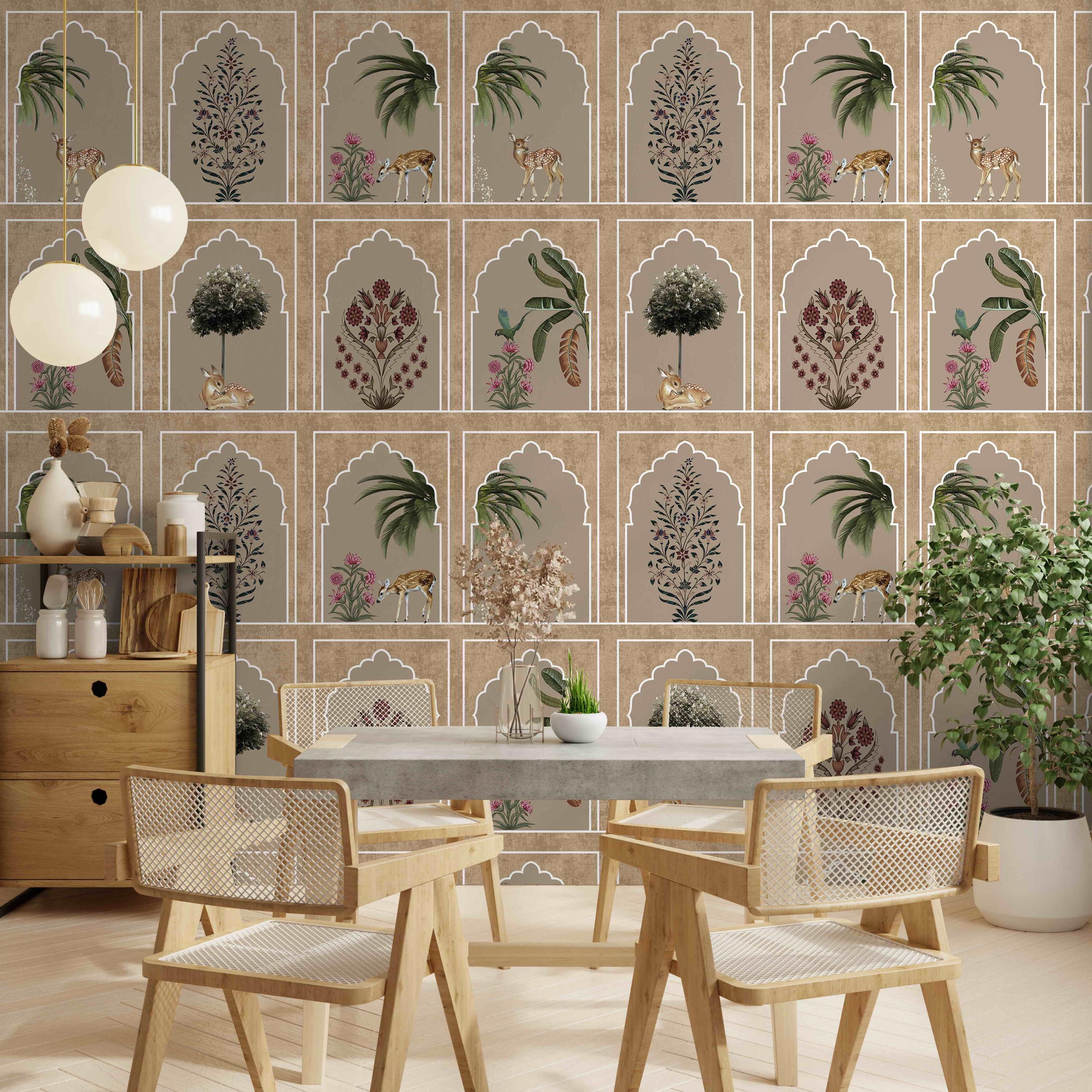 Floral Jharokha Peel & Stick Wallpaper: Traditional Indian Art ...