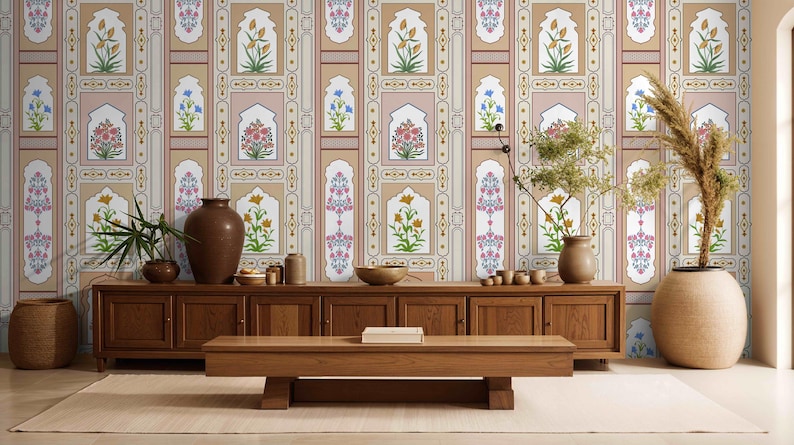 Handcrafted Jharokha Peel & Stick Wallpaper: Traditional Indian Arch Design, Removable image 1