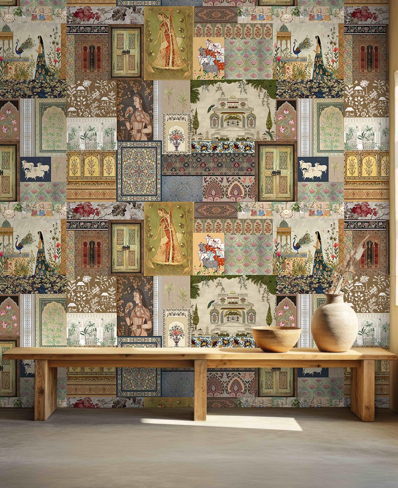 Indian Art Wallpaper Floral Jharokha Peel-and-stick for Instant Indian ...