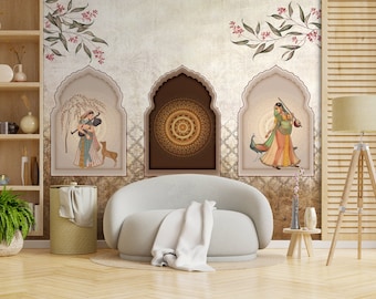 Papel pintado vintage Rajastán: arte de herencia india, extraíble, tamaño personalizado