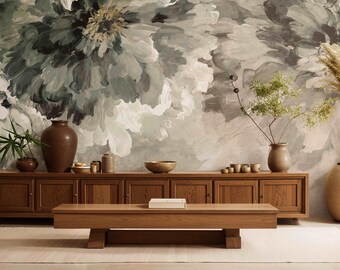 Floral Wallpaper: Neutral Botanical Mural, Peel and Stick