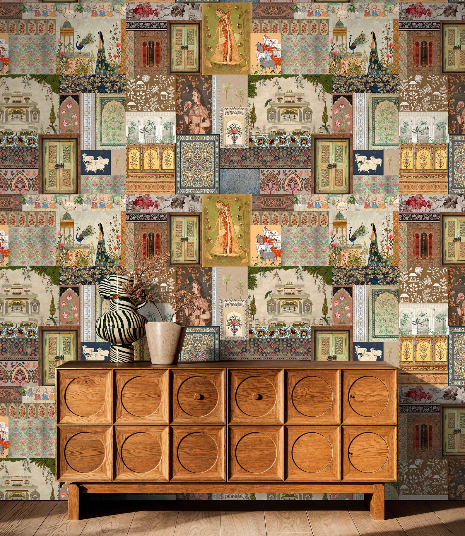 Indian Art Wallpaper Floral Jharokha Peel-and-stick for Instant Indian ...