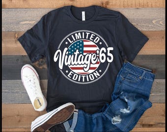 Vintage 1965 60th Birthday SVG 60 Year Old For Men Women, 60th Birthday PNG, Vintage 1965 Limited Edition with USA Flag Gift for Him or Her