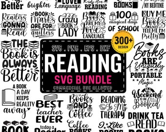 Reading SVG Bundle, Book Lover SVG Cut Files, Reading Books Svg png dxf eps, Book quotes SVG, Printable, librarian svg