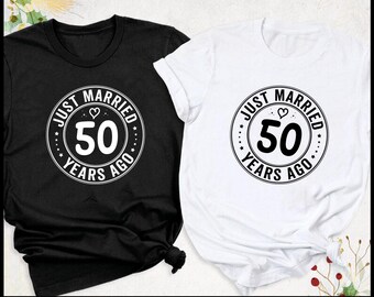 Just Married 50 Years Ago Svg, 50th Wedding Anniversary Matching Couples Shirt Svg, Husband And Wife Shirts Png, Married for 50 Years Design