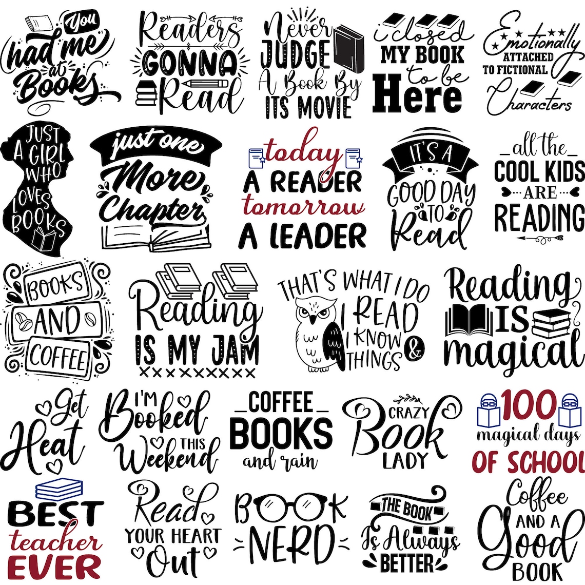 Reading SVG Bundle, Book Lover SVG Cut Files, Reading Books Svg Png Dxf ...