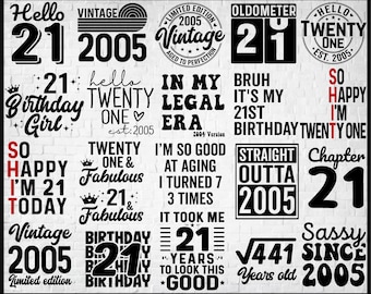 21st Birthday SVG Bundle, Vintage 2005 Designs (PNG, EPS)