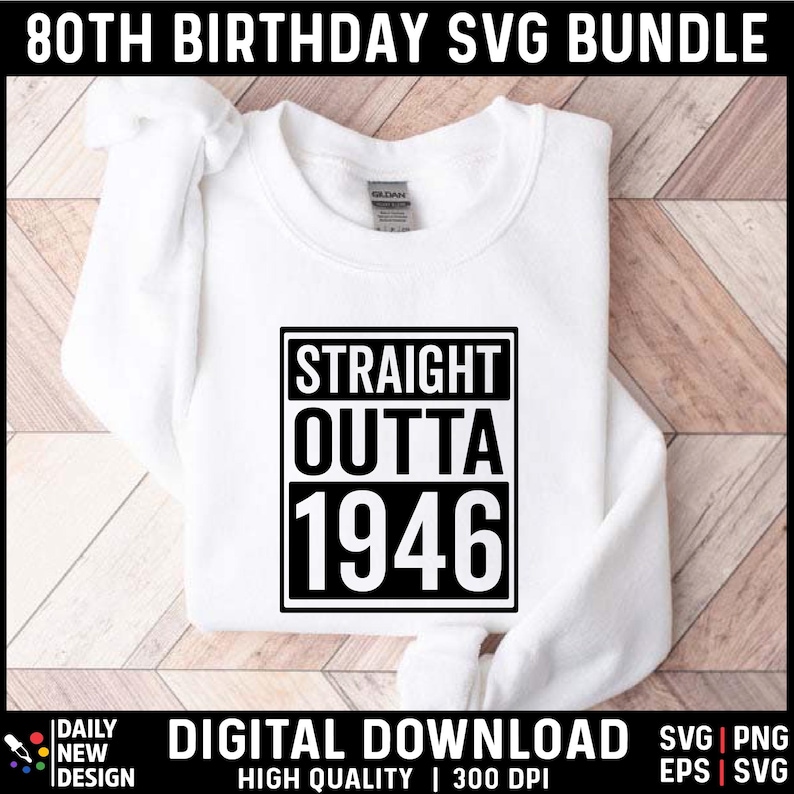 80th Birthday SVG Bundle, Vintage 1946 Birthday Gift Ideas, Eighty Svg for Shirts, Hello 80 Birthday Svg Cricut Cut Files Instant Download image 3