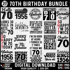 70th Birthday SVG Bundle, Vintage 1956 Designs (Instant Download)