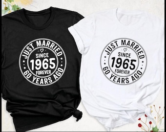 Just Married 60 Years Ago Svg, 60th Wedding Anniversary Matching Couples Shirt Svg, Husband And Wife Shirts Png, Married Since 1965 Design