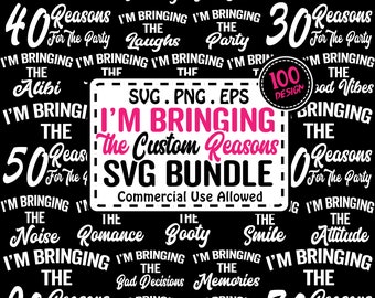 J'apporte le paquet SVG, SVG d'anniversaire assorti, J'apporte la fête des 50 bonnes raisons, J'apporte la fête d'anniversaire, Cadeaux d'anniversaire SVG