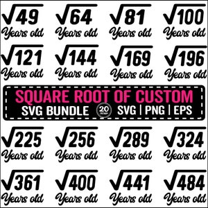 Quadratwurzel der benutzerdefinierten Jahre alten Geburtstag SVG Bundle, Quadratwurzel etc, Geburtstagsparty Cricut, 16. Geburtstag Mathe Shirt, Geburtstag Mathe Shirt