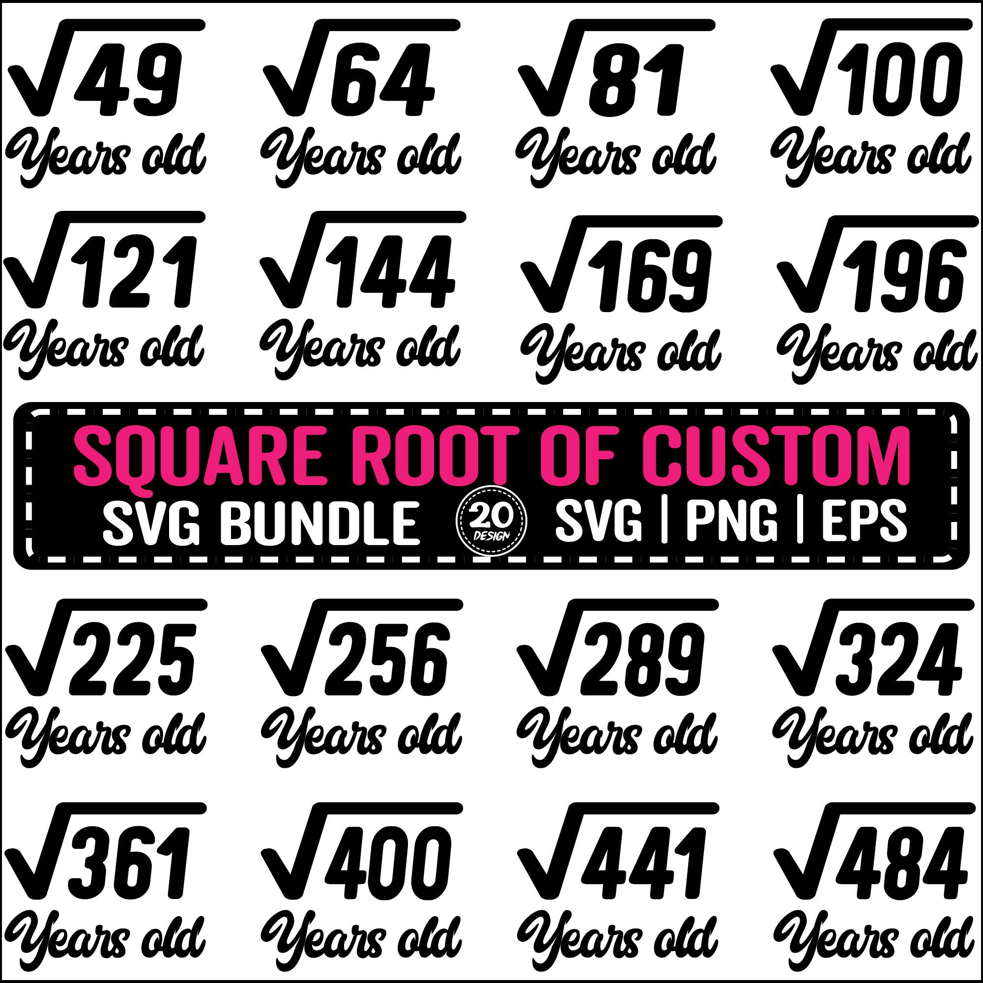 Square Root Of Custom Years Old Birthday SVG Bundle, Square Root Svg, Birthday Party Cricut, 16th Birthday Math Shirt, Birthday Math Shirt