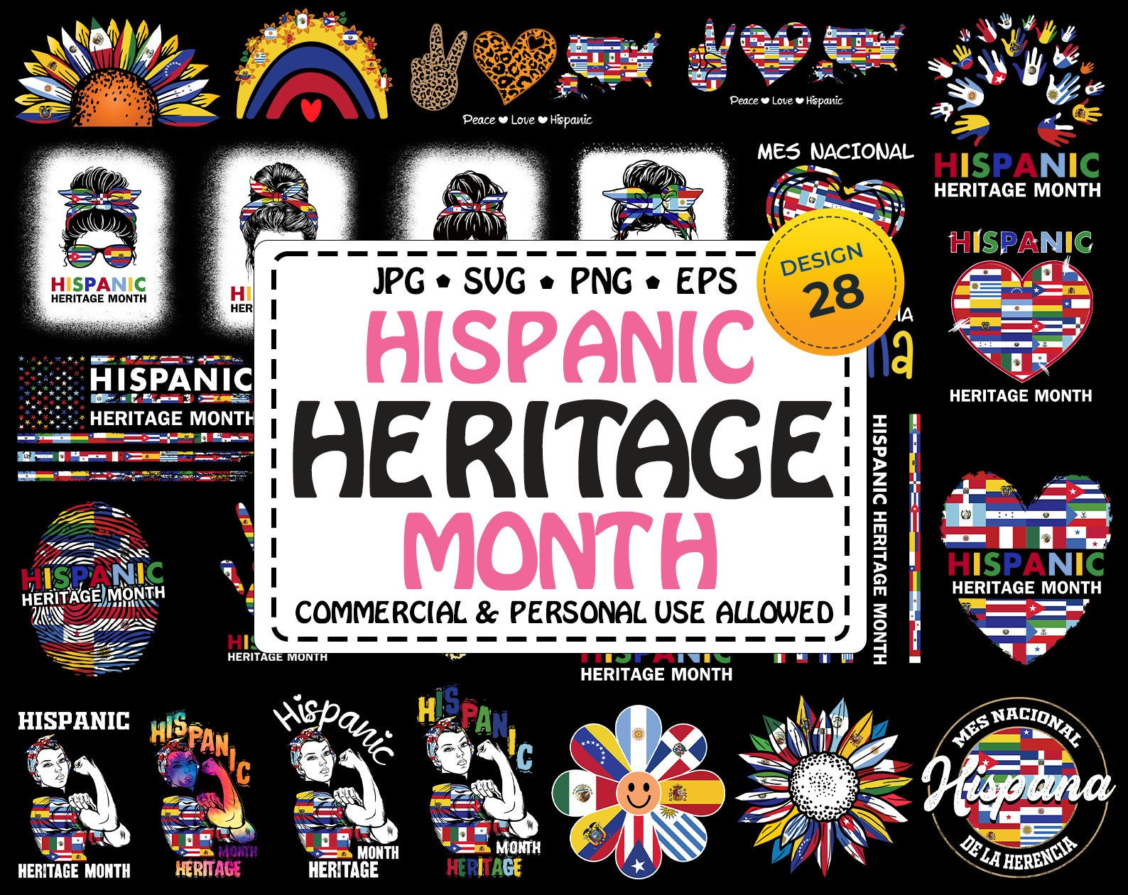 Hispanic Heritage Month Svg Bundle, National Hispanic Heritage Month Png, Hispanic Heritage Png Svg, Hispanic Flags Sublimation Transfer