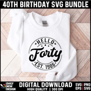 40th Birthday SVG Bundle, Vintage 1986 Birthday Gift Ideas, Forty Svg for Shirts, Hello 40 Birthday Svg Cricut Cut Files Instant Download image 7