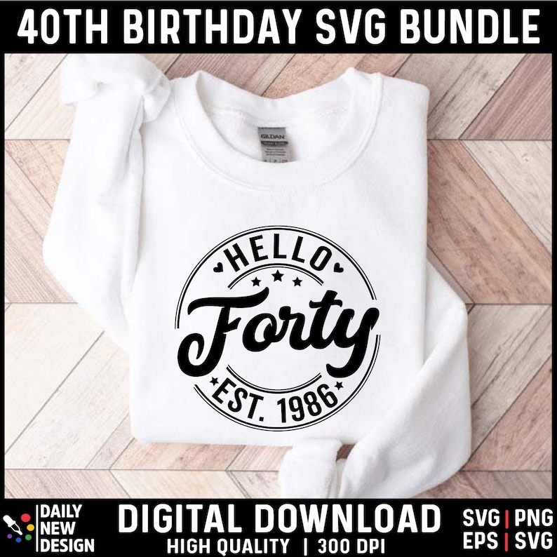 40th Birthday SVG Bundle, Vintage 1986 Birthday Gift Ideas, Forty Svg for Shirts, Hello 40 Birthday Svg Cricut Cut Files Instant Download image 7