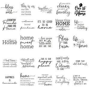 May include: A collection of 16 black and white typography prints with inspirational quotes about home, family, and life. The quotes include "Bless this nest", "This is us our life. Our story. Our home", "Together we have it all", "You call it chaos we call it family", "Our 1st Home", "Country Roads Take Me Home", "Welcome to our farmhouse", "It's so good to be home", "Bless this home and all who enter", "Life is better in the country", "Welcome Home", "Home sweet home", "Love grows best in little houses just like this", "Bless this farm", "Life is better on the farm", "The best times are always found when friends & family gather around", "Difficult roads often lead to beautiful destinations", "This is our happy place", "Every family has a story Welcome to ours", "Down that old dirt road", "Happiness is homemade", "Home the story of who we are and a collection of the things we love", "The most important work you will ever do is within the walls of your home", "Family is everything", "What we love most about our home is who we share it with".
